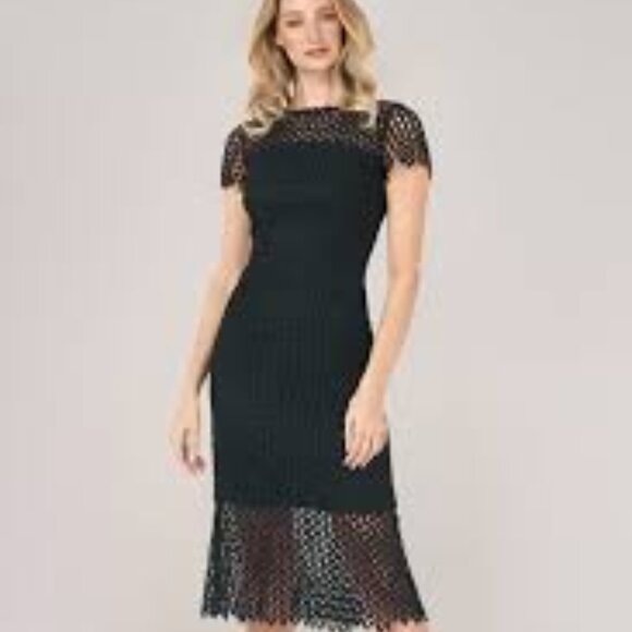 Kay Unger black Tatum floral lace midi cocktail dress size 2 - Picture 5 of 10